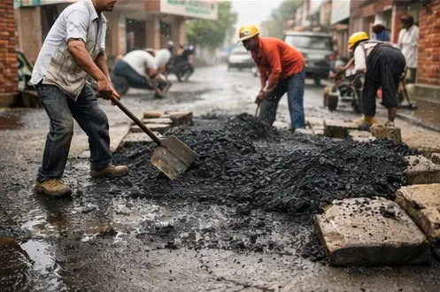 potholes due to poor workmanship