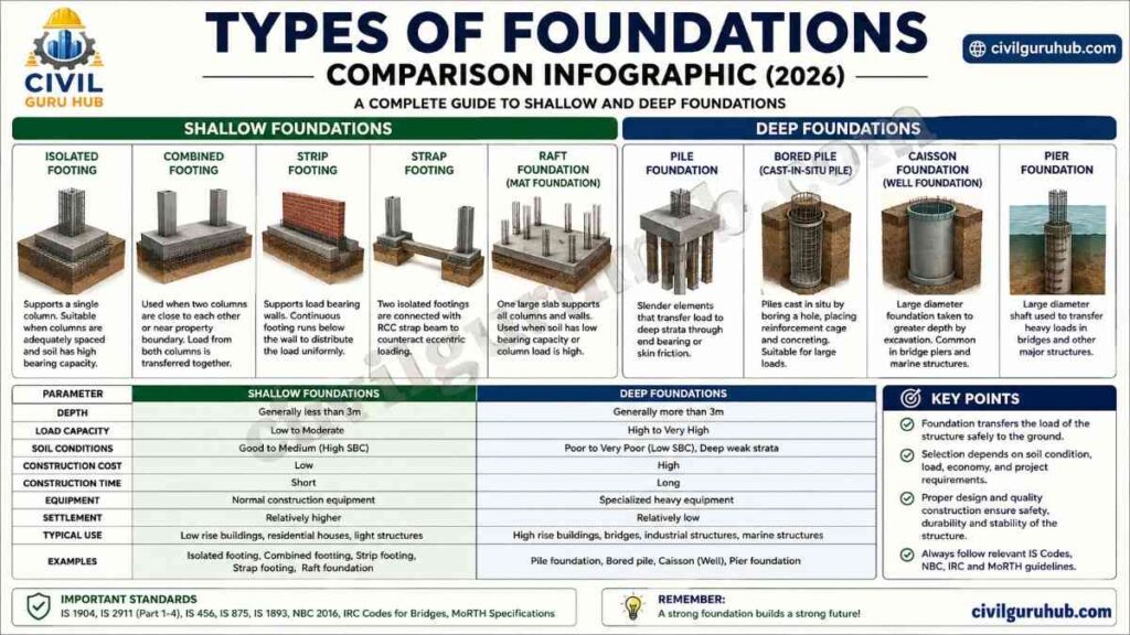 Types of foundations comparison infographic
