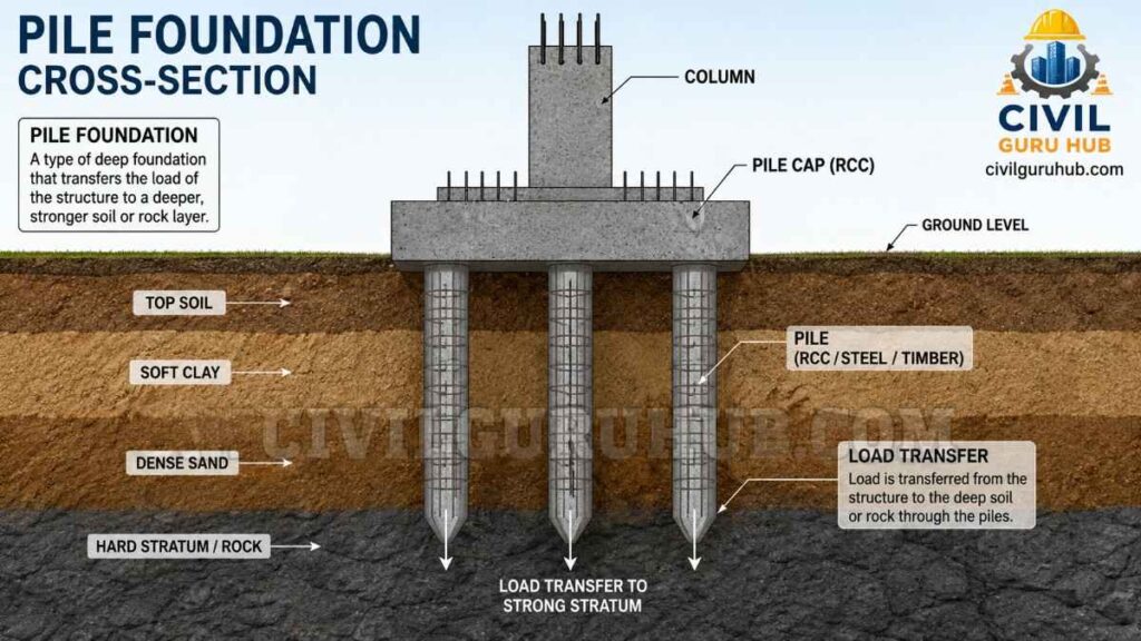 Pile foundation cross-section diagram