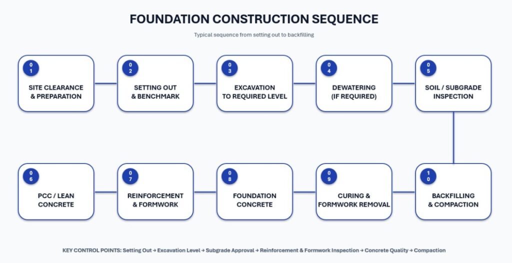 Foundation construction process flowchart